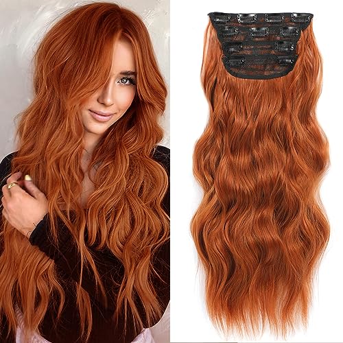 20 Inch Red Clip-In Wavy Hair Extensions for Women - Synthetic Long Hair