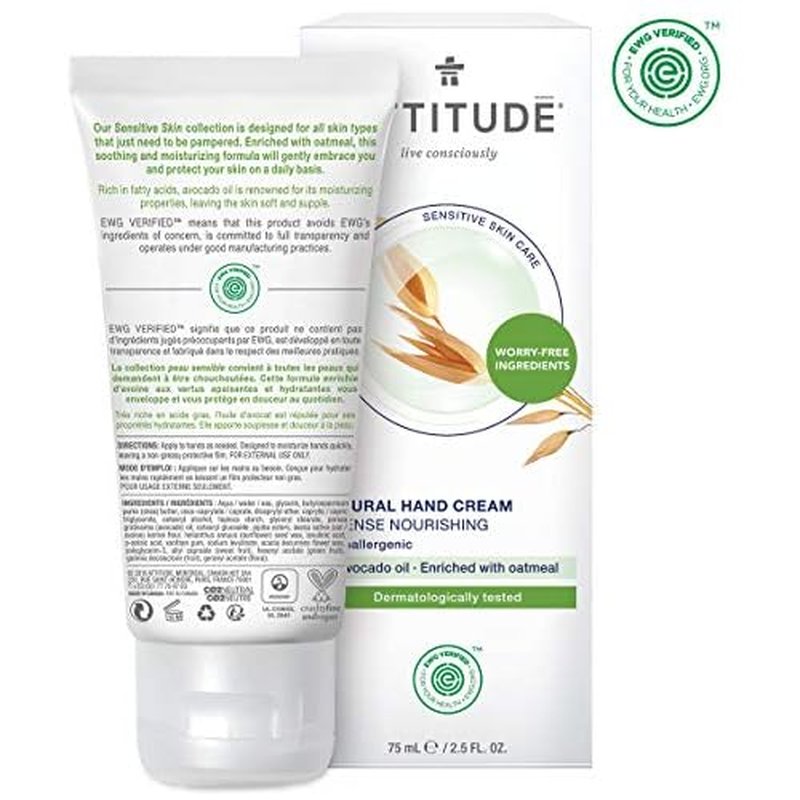 ATTITUDE Hand Cream, EWG Verified, Plant and Mineral-Based Ingredients, Vegan & Cruelty-free Beauty Products for Sensitive Skin, Nourishing, Avocado Oil, 2.5 Fl Oz (Pack of 2)