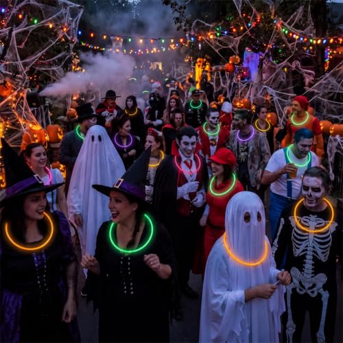 Halloween Glow Stick Necklaces Bulk 22 Inch, 5 Colors, 200 Pack