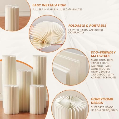 Foldable White Cylinder Pedestal Stands - 5 Pack for Party & Event Decor Variation of White / 5PCS