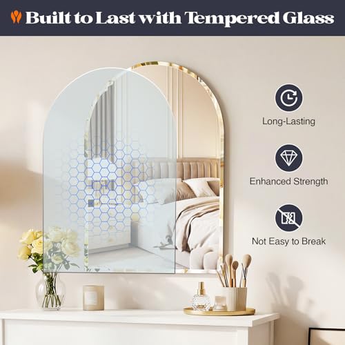 Frameless Bathroom Mirror 36 x 24 Inches Arched Wall-Mounted Beveled Vanity Mirror Variation of THIS listing