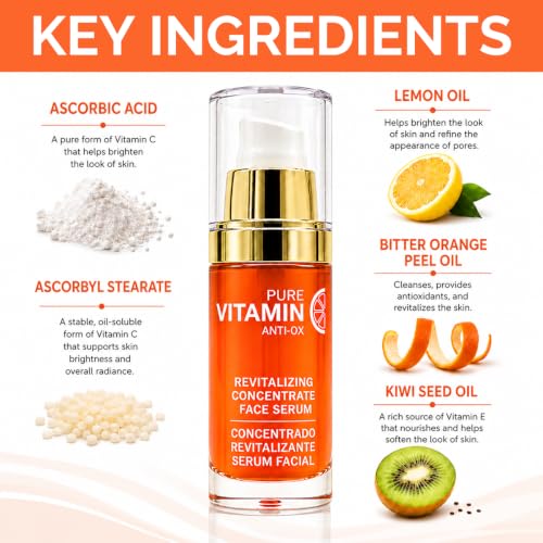 Noche Y Dia Vitamin C Serum for Mature Skin 1.01 fl oz - Water-Free Anti-Aging Face Oil