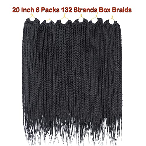 20 Inch Box Braids Crochet Hair Pre Looped for Black Women - 6 Packs, 1B