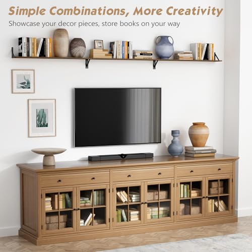 Forbena 48 Inch Wall Floating Shelf, 8" Deep Rustic Brown Wood with Black Metal Brackets