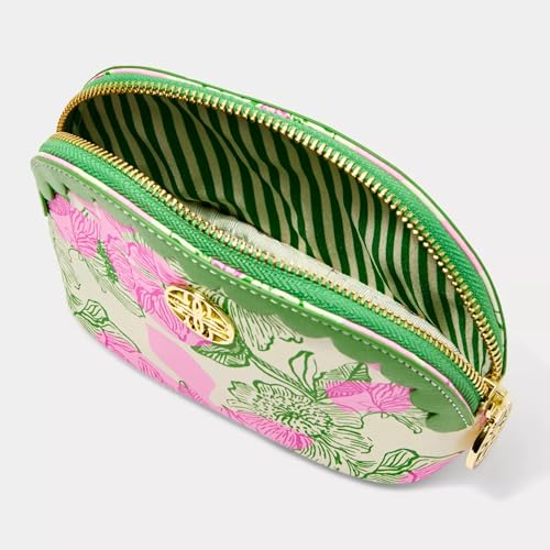 Lilly Pulitzer Vegan Leather Zipper Pouch with Scallop Edge, Cute Pencil Case for Adults, Travel Toiletry Bag, Small Pouch Bag for Supplies, Makeup or Toiletries (Sunset Shadow Home)