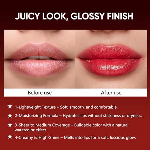 Deep Red Moisturizing Lipstick ? Hydrating Cream Lip Balm for Dry, Chapped Lips, Bold Glossy Finish, Lightweight Vegan Lip Color, Long-Lasting Smooth Wear for Women & Girls (Cinnamon Rose)