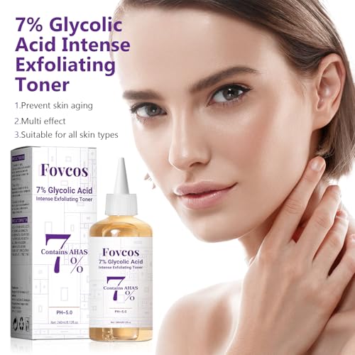 7% Glycolic Acid Exfoliating Toner, Exfoliating Skin Care Facial Toner, Improves Texture, Reduces Breakouts Pores and Fine Lines, Suitable for All Skin Types