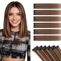 Clip-In Hair Extensions 6PCS Short Straight Balayage Highlights Dark Brown & Light Brown - 12 Inch
