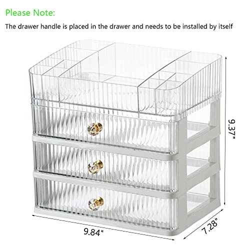 MIUOPUR Makeup Organizer with 3 Large Drawers, Countertop Organizer for Cosmetics, Ideal for Bathroom and Bedroom Vanity Countertops, Desk Storage Holder for Lipstick, Brushes and Nail Polish
