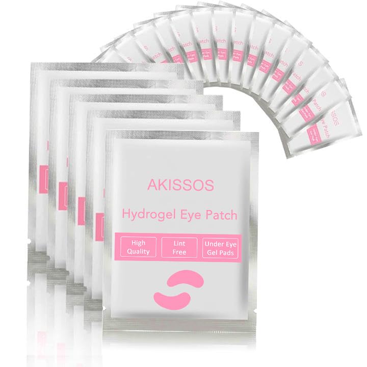 Akissos White Hydrogel Eye Pads for Lash Extensions 100 Pairs Ultra Thin & Secure Adhesion