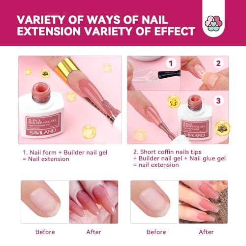SAVILAND Builder Nail Gel Kit with Nail Drill – 18 Pieces, 6 Colors, UV Lamp, Nail Tips & Tools