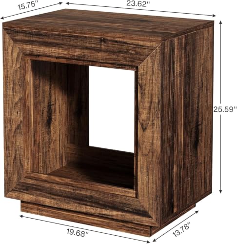 Rustic Brown 2-Tier End Table with Storage Shelf - Farmhouse Side Table, Small Size