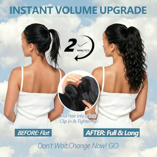 Curly Drawstring Ponytail Extension for Black Women 14 Inch P4/27 Highlight - Natural Water Wave Texture
