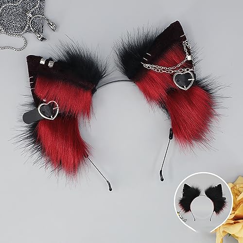 Black-Red Punk Gothic Cat Ear Headband Faux Fur Animal Cosplay Halloween Christmas