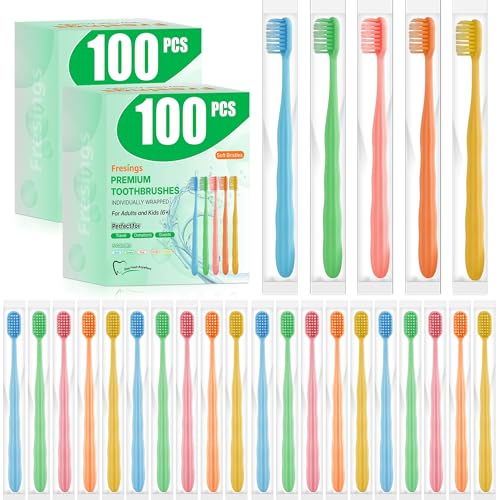 200 Count Disposable Toothbrushes with Peanut Grip - Individually Wrapped, Travel & Guest Use