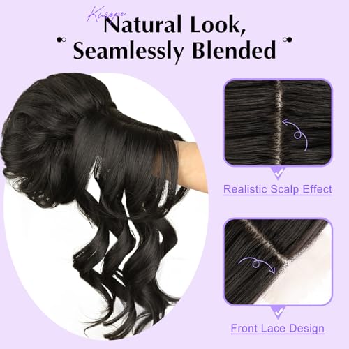 Messy Bun Hair Piece with Bangs 2-in-1 Black Brown Updo Wig - Natural Look