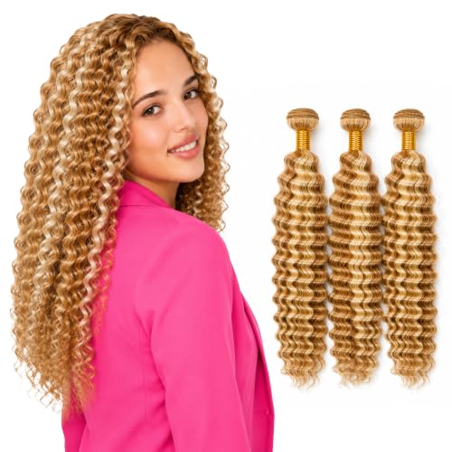 P27/613 Blonde Deep Wave Hair Bundles - Human Hair 12 14 16 Inch Variation #P27/613 - Blonde -D