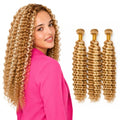 P27/613 Blonde Deep Wave Hair Bundles - Human Hair 12 14 16 Inch Variation #P27/613 - Blonde -D
