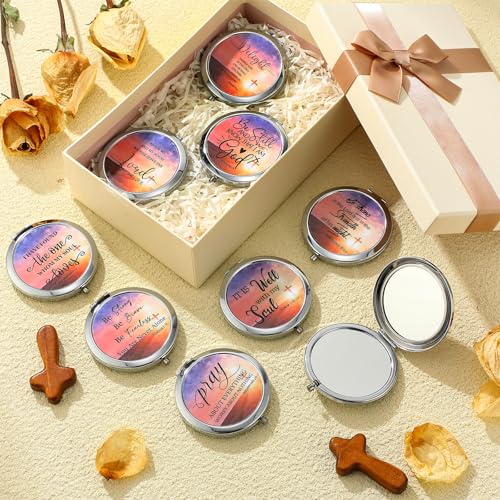 RattanView 9 Pcs Christian Gifts for Women Bulk Religious Compact Mirrors Christian Gifts Small Bible Verse Makeup Mirrors for Purse Church Holiday Party Favors Stocking Stuffers
