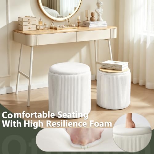White Royal Windsor Round Storage Ottoman Set of 2 - Vanity & Footstool