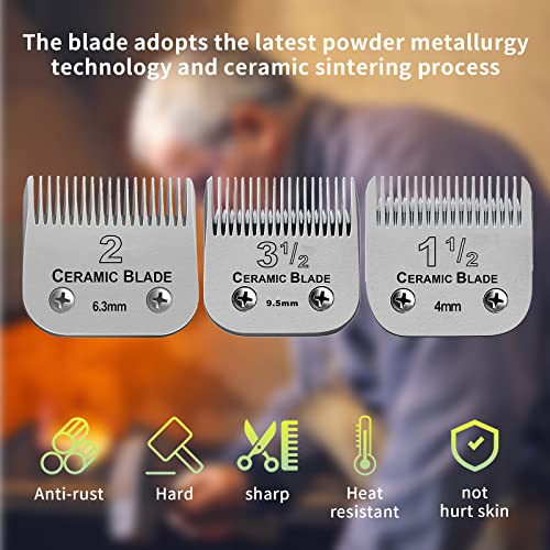Detachable Ceramic Blade Set for Clipper - 1-1/2, 2, 3-1/2 Sizes - Compatible with Andis & Oster Classic 76 - 3 Pack