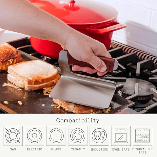 Made In Stainless Steel Grill Press with Removable Leather Handle Cover for Perfect Searing