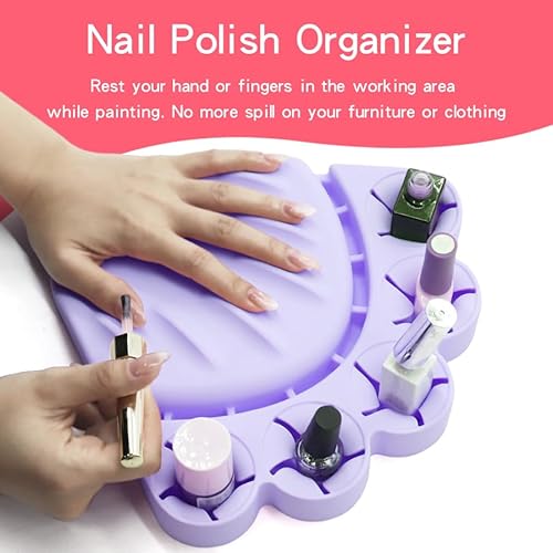Anti Spill Free Tilt Nail Polish Bottle Holder, Home Fingernail Polish Stand Arm Rest Pad,Art Tool Nail Paint Tech Mat Polish Bottle Organizer Manicure Accessories