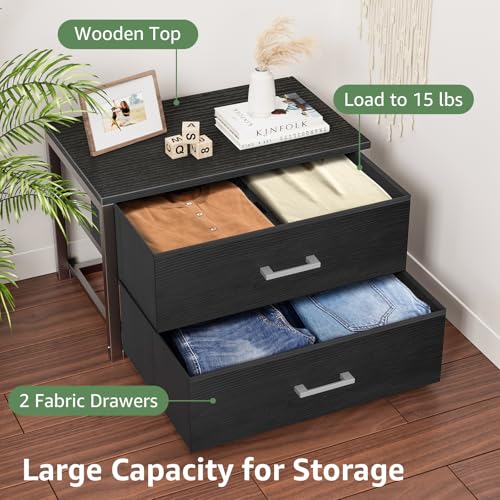 Stackable Fabric Storage Drawers - 2 Large Closets Organizer with Wood Top - Black, 15.7 x 21.1 x 16.1 Inches (Variation of THIS listing)
