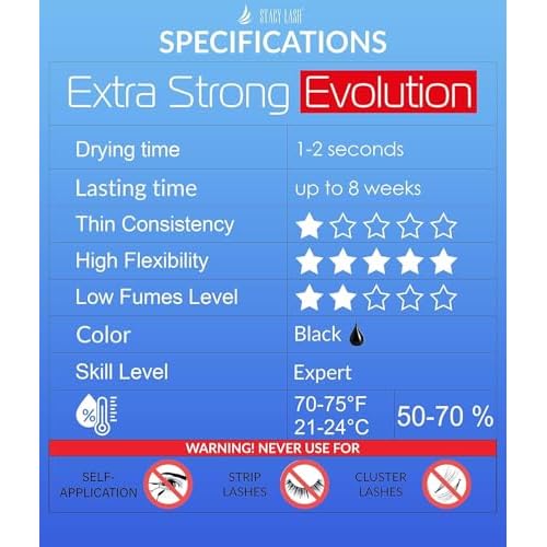STACY LASH Extra Strong Evolution Eyelash Extension Glue (0.17fl.oz / 5ml) / 0.5-1 Sec Dry/Retention ? 8 Weeks/Black Adhesive/Lash Tech Supplies + Glue Ring