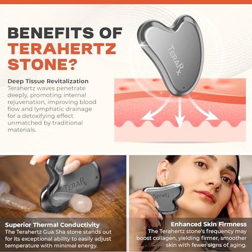 Facial Gua Sha Tool - TeraRX Terahertz Heart-Shaped Stone for Lymphatic Drainage & Skin Rejuvenation - Facial Gua Sha