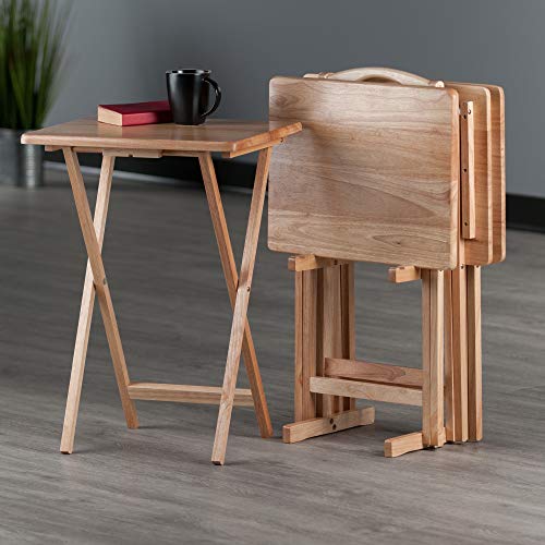 Winsome Wood Alex Snack Table Set 4-Piece with Stand - Natural Finish