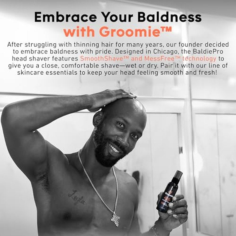 Groomie Natural Aftershave Serum for Bald Men - Mens Skin Care and After Shave for Head, Neck, Face & Chin - Soothing Balm to Tend Skin and Prevent Bumps and Razor Burn After Hair Removal - 1 OZ