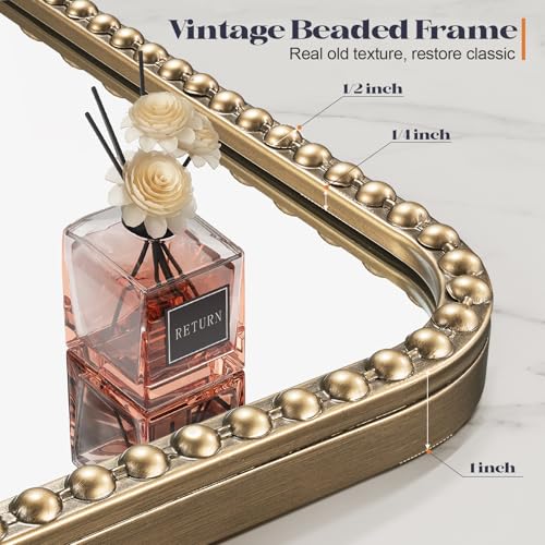 Gold 24x30 Beaded Frame Bathroom Mirror - Vintage Brass Vanity with Tempered Glass - Variation: 30L x 24W