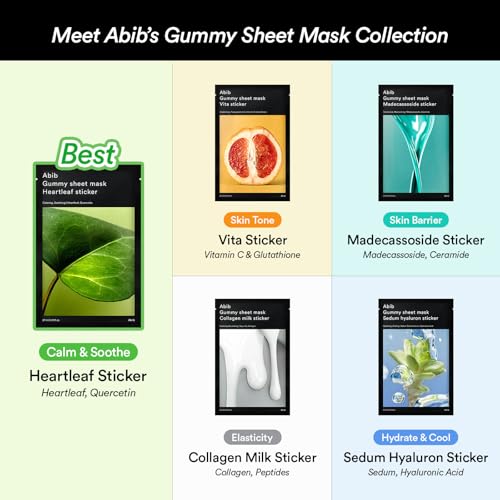 Abib Gummy Sheet Mask Madecassoside - Skin Barrier & Soothing Treatment, 10 Sheets
