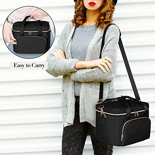 Travel Makeup Bag with 2 Pouches and Adjustable Dividers, Large Cosmetic Case Make up Organizer for Women Fits Bottles Vertically, Black (Patented Design)