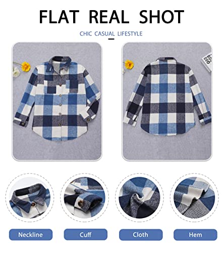 Women's X-Large Blue Brushed Plaid Flannel Shirt Jacket with Button Front