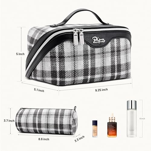 BOYATU E-1-Black 3 Pcs Travel Makeup Bag Set | Scottish Plaid Cosmetic Bags