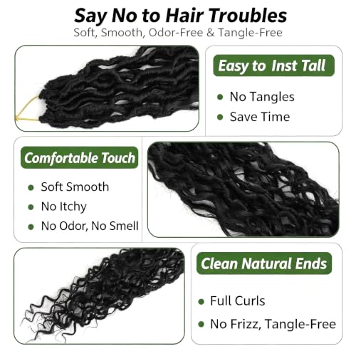 18 Inch Goddess Locs Crochet Hair - Boho Faux Locs 8 Packs 1B Variation