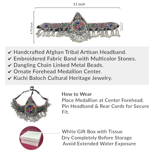 Duel On Jewel Afghan Tribal Headpiece for Women - Festival & Cultural Costume Accessory