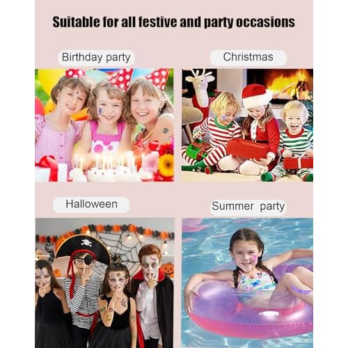 Temporary Glitter Tattoos Kit for Kids 48 Colors 6 Fluorescent 207 Stencils 2 Diamond Stickers 3 Glue 5 Brushes Arts Make Up Kit Party Christmas Halloween