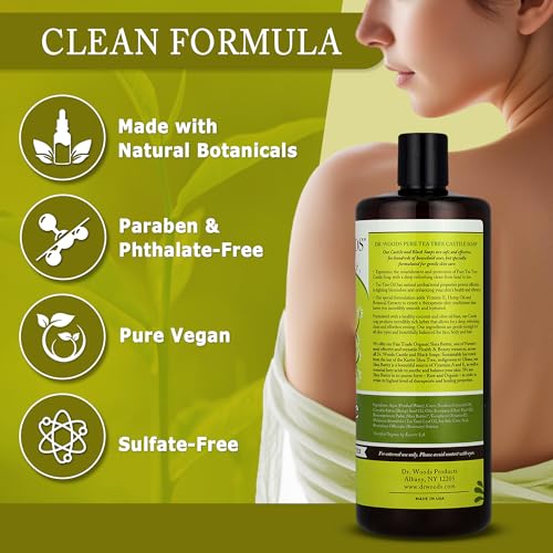 Liquid Castile Soap with Tea Tree Oil - 32 Fl Oz for Face, Body & Hands