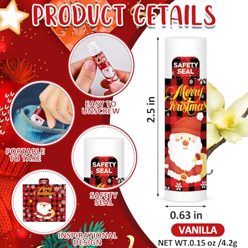 DMSKY Christmas Lip Balm Bulk 60 Pcs, Christmas Stocking Stuffers, Ideal Christmas Gifts for Women Men, Christmas Party Favors for Teachers Coworkers-Santa Claus