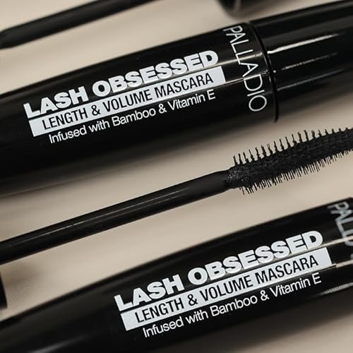 Palladio Lash Obsessed Mascara, Extreme Definition Lengthening Mascara, Amplifies Volume & Fullness, Evenly Coats Lashes, Lucious Length, Natural lengthening, No Smudging, All Day Wear, Black