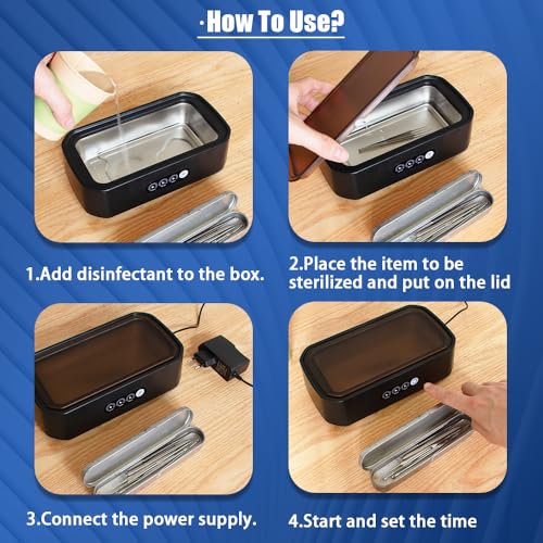 Black Nail Tool Cleaning Machine with 3 Timer Modes and 650ml Sterilizer for Nail Drill Bits & Art Brushes