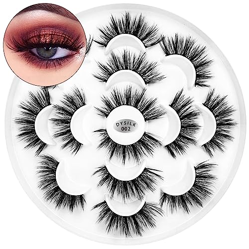 DYSILK Mink Lashes Fake Eyelashes - Wispy Lashes 7 Pairs Faux Mink Eyelashes 6D Lashes Natural Look Pesta?as Postizas Wispy Eyelashes Fluffy Lashes Reusable Dramatic Lashes |002