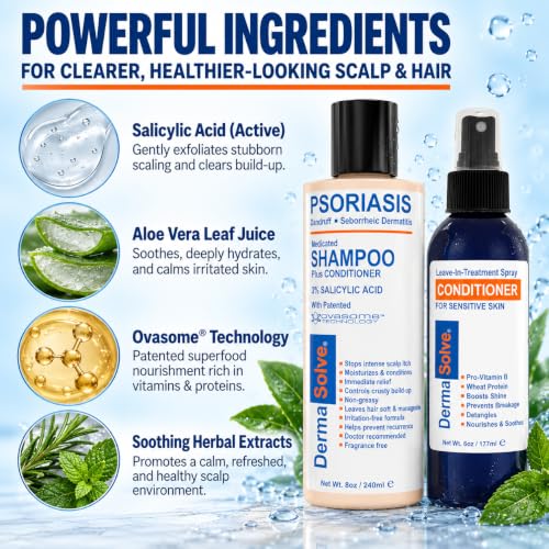 Psoriasis Shampoo & Leave-In Conditioner Set for Sensitive Scalp - Anti Dandruff & Dry Skin Relief