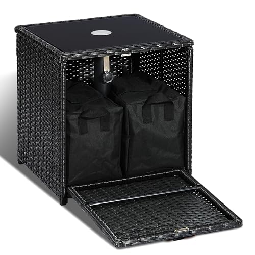 SUNNYPARK Outdoor Umbrella Side Table with Two Weight Bags 2 in 1