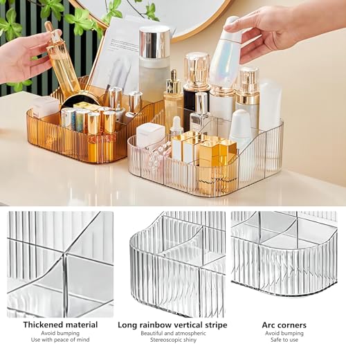 Large Capacity Clear XL Makeup Brush Holder with 8 Slots - Vintage Striped Vanity Organizer