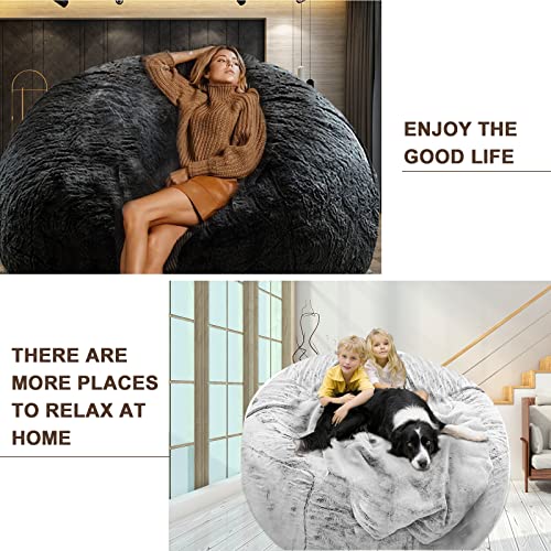 5ft Snow Grey Bean Bag Chair Cover for Adults - Lazy Sofa Bed Slipcover