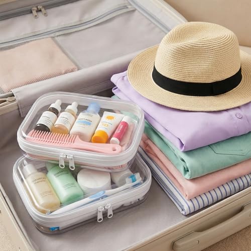2M+4S Clear Hard Shell Zipper Cases - Travel & Cosmetic Organizer Set